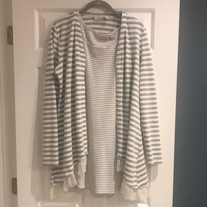 Tank and cardigan set with lace details.